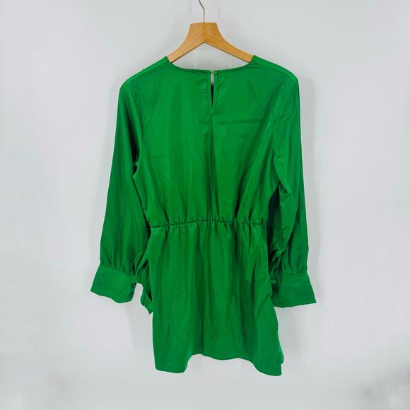 Sunday Up Green Satin Tie-Waist Mini Dress Size Large Holiday Party Cocktail - Picture 2 of 6